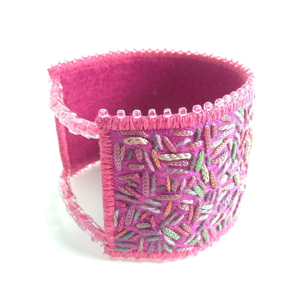 Embroidered and beaded summer meadow cuff bracelet