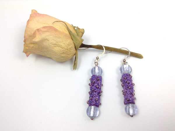 Handmade purple heather beaded drop earrings