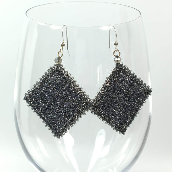Textile art silver dangle earrings