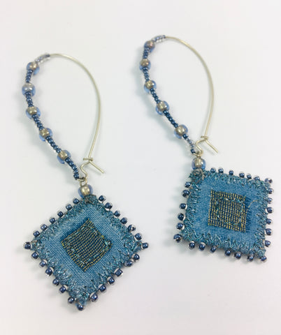 Beaded hoop earrings Indigo denim blue
