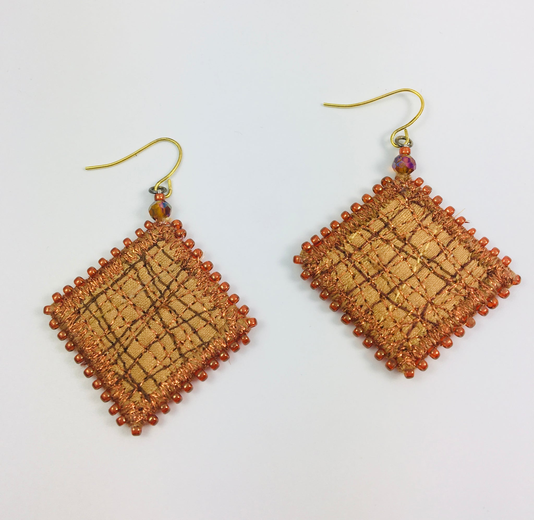 Golden copper embroidered earrings