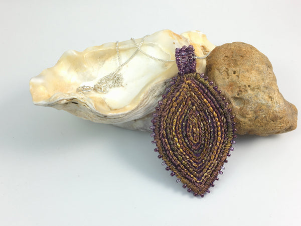 Heather & lavender mauve leaf shaped pendant necklace