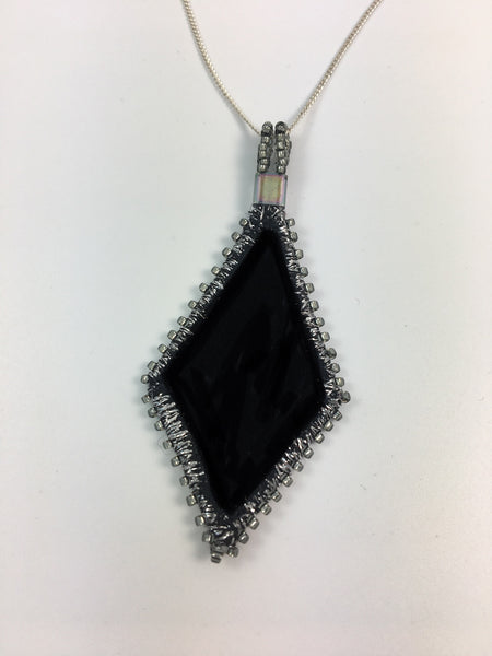 Moonlight Silver Shimmer diamond shaped pendant necklace