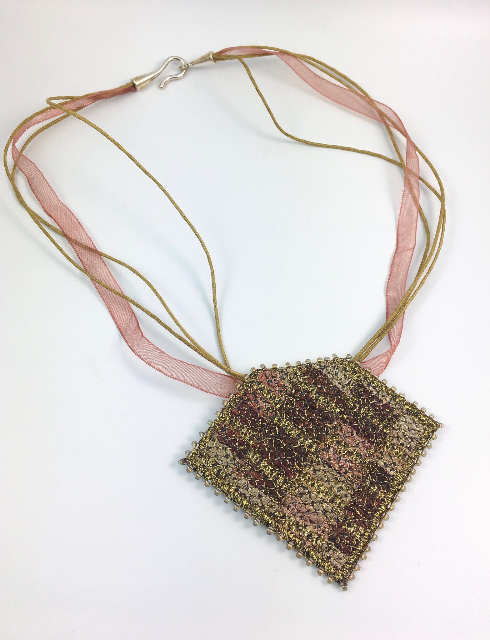 Golden browns embroidered & beaded statement pendant necklace