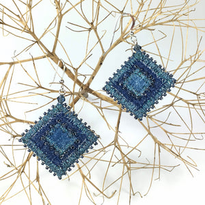 Denim & indigo blue beaded earrings