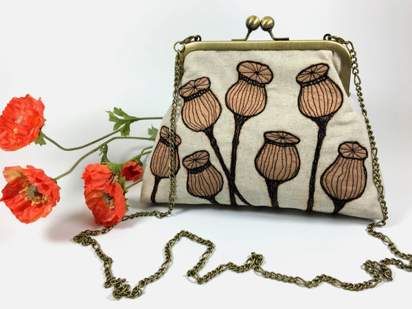 Free machined poppy seed heads clutch  & shoulder bag