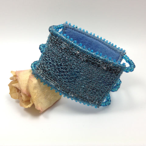 Sapphire blue embroidered & beaded cuff bracelet by Tors Duce