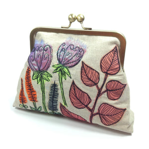 Funky flower embroidered frame purse clutch and shoulder bag
