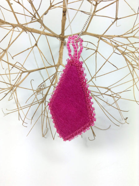 Pink diamond hand embroidered pendant necklace