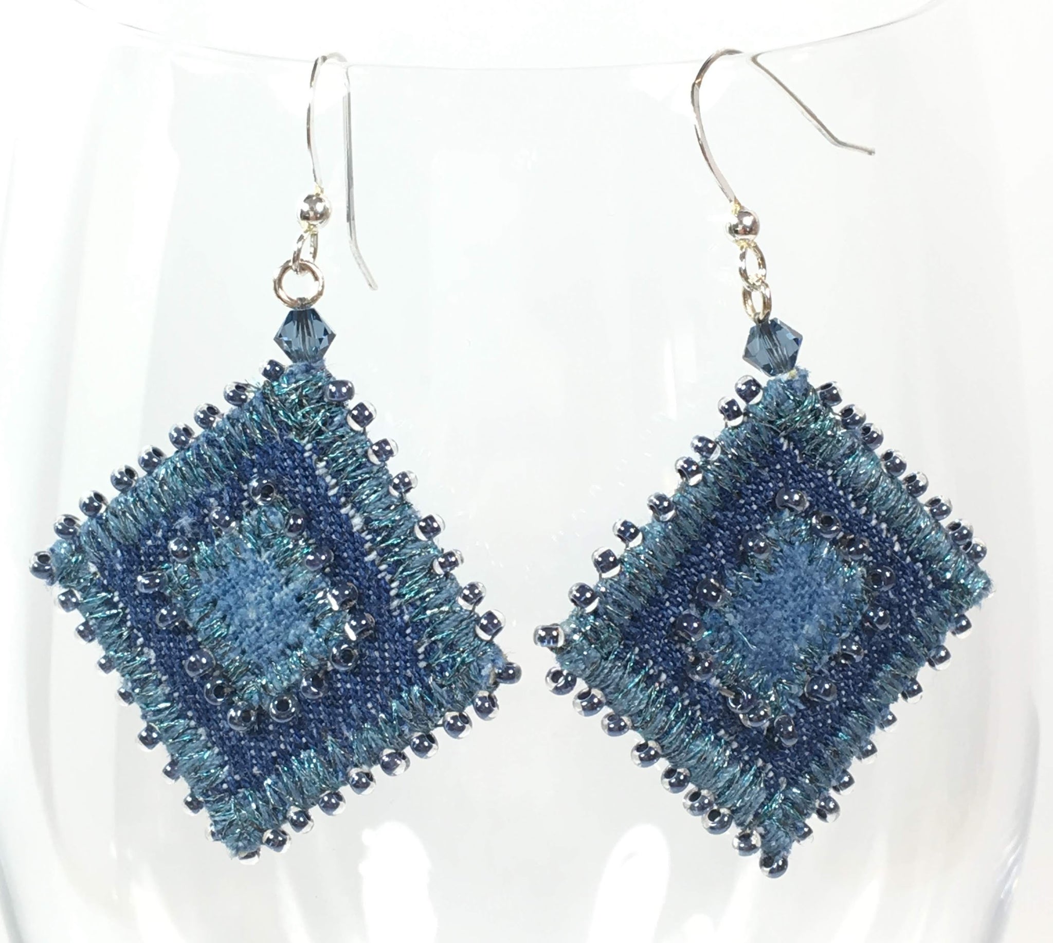 Denim & indigo blue beaded earrings